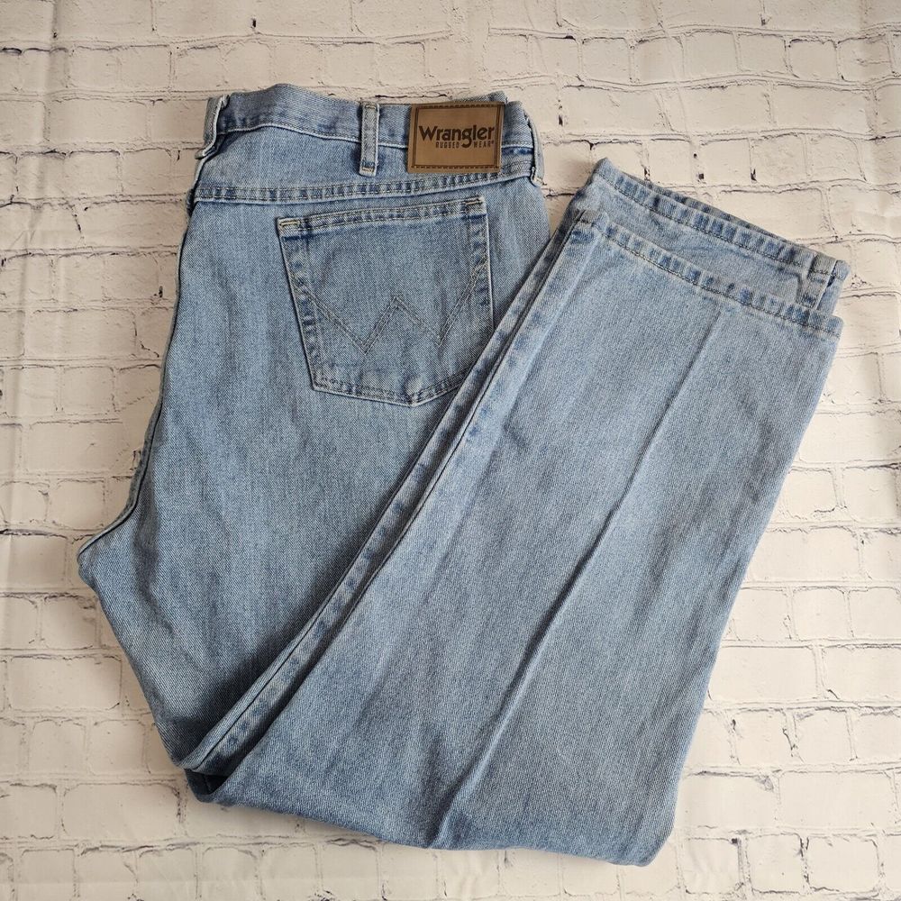 Wrangler Rugged Wear Mens‎ Jeans 42X30 Light Wash Straight Leg 100% Cotton Work